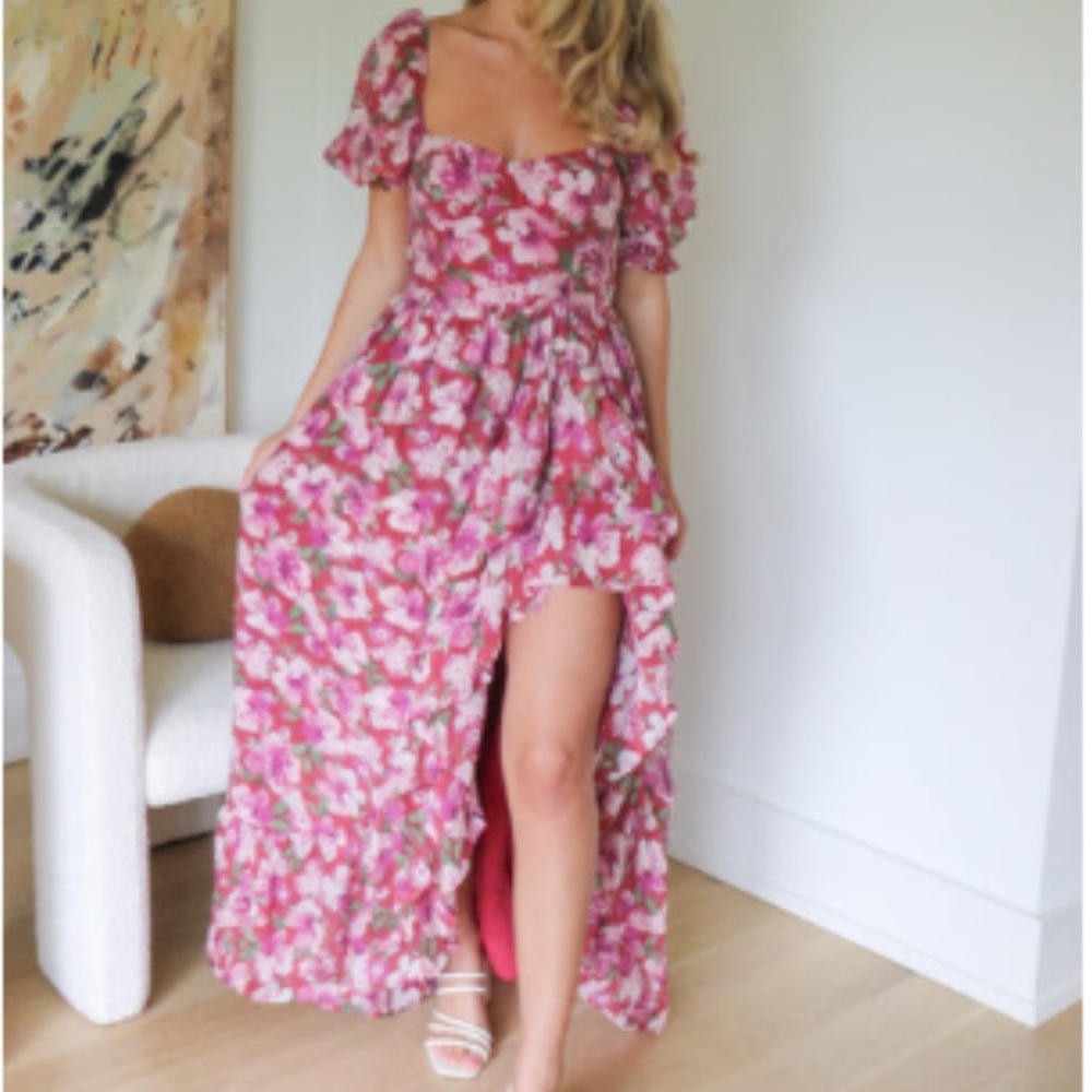 ✨ LAST CHANCE ✨ NWT High Slit Floral Pink Maxi Dress | S